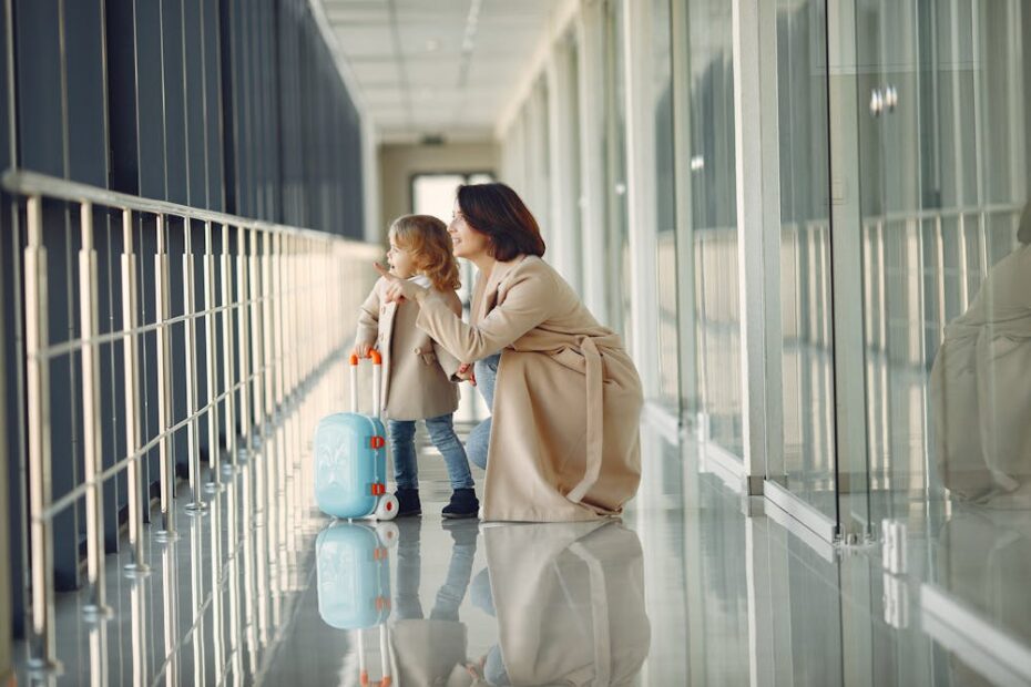 Woman with a toddler at an airport