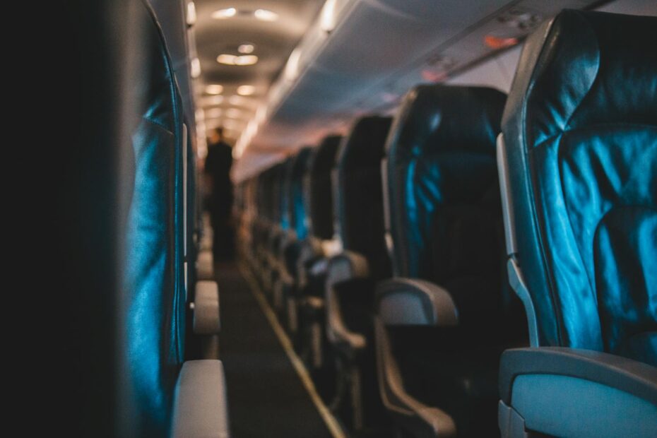 Dark seats on an airplane
